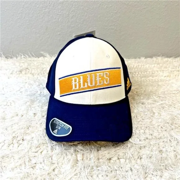 NEW NHL Hockey St. Louis Blues adidas Local Coach Flex S/M White and Blue Hat - Picture 1 of 10